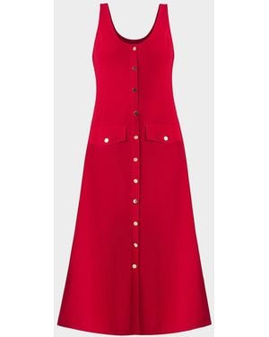 Shoshanna Martha Button-Front Midi-Dress - Red