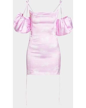 Jacquemus Chouchou Puff-Sleeve Satin Mini Dress - Pink