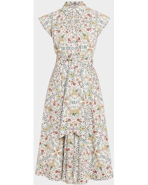 Tahari The Fran Folk Collared Cotton Dress - White