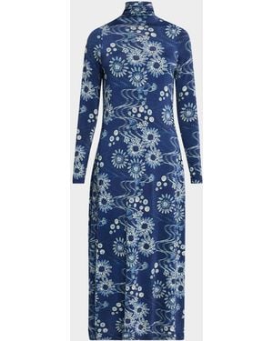 Marie Oliver Paxton Floral-Print Turtleneck Midi Dress - Blue
