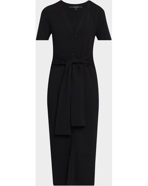 Toccin Agnes Ribbed Tie-Front Shirtdress - Black