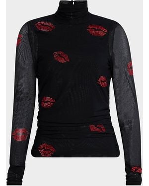 Cinq À Sept Kissing Booth Mesh Turtleneck Top - Black