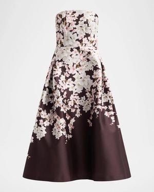 Sachin & Babi Shay Strapless Floral Mikado Midi Dress - Brown