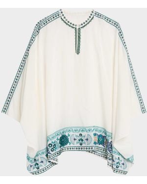 Johnny Was Xanthi Floral & Geometric-Embroidered Poncho - Blue