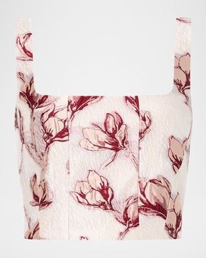 MILLY Paige Floral Jacquard Crop Top - Pink