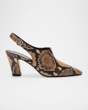Aeyde Maude Snake-Printed Leather Slingback Pumps - Brown