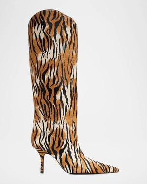 SCHUTZ SHOES Mary Ellen 85Mm Tiger-Print Goat Hair Boots - White