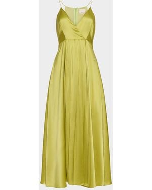 Cinq À Sept Galina Sleeveless Pleated Satin Midi Dress - Yellow