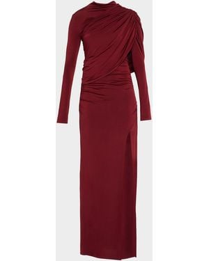 LAPOINTE Asymmetric Shawl Draped Jersey Gown - Red