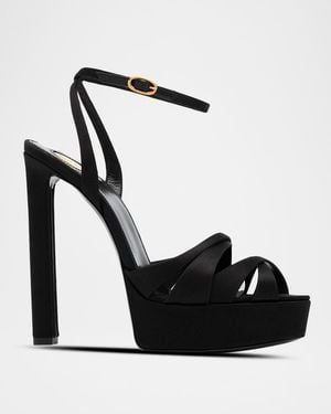 Saint Laurent 110Mm Chandelle Satin Platform Sandals - Black