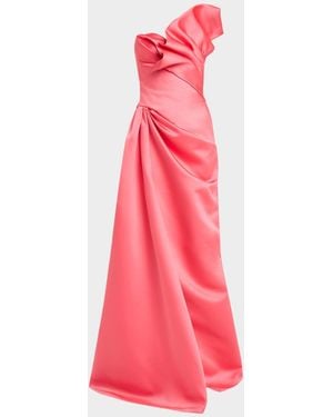 Atelier Prabal Gurung Tamara Strapless Ruffle Satin A-Line Gown - Pink