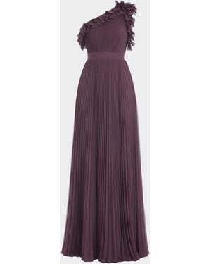 Dress the Population Black Label Vida Pleated One-Shoulder Chiffon Gown - Purple