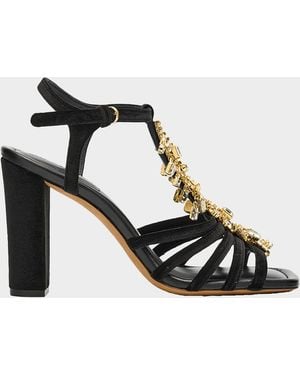Ulla Johnson 100Mm Bianca Crystal T-Strap Velvet Sandals - Black