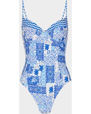 Ramy Brook Jayda Floral Patchwork One-Piece Swimsuit - Blue