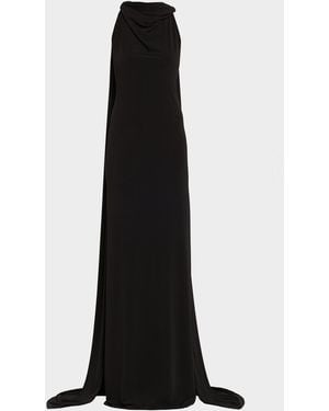 Brandon Maxwell Presley High-Neck Sleeveless Cape Gown - Black