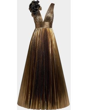 Mac Duggal Metallic Pleated Ombré Gown - Brown