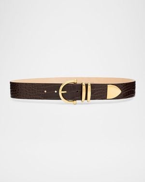 Streets Ahead Croc-Embossed Leather Belt - Natural
