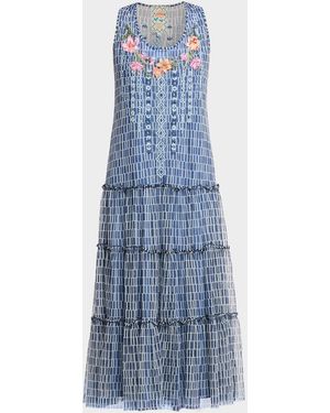 Johnny Was Dorotea Embroidered Mesh Midi Dress - Blue