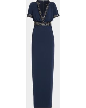 Badgley Mischka Crystal-Trim Column Gown - Blue