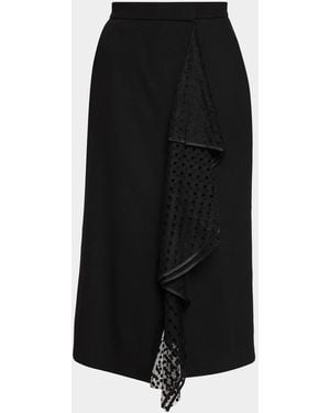Erdem Swiss Dot Ruffle Wool Grain De Poudre Midi Wrap Skirt - Black