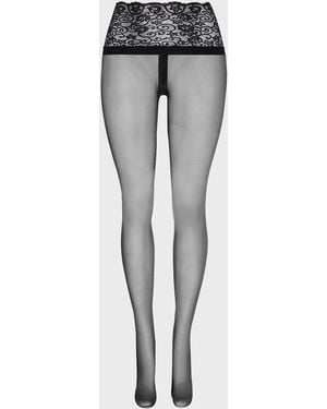 Commando Sexy Sheer Lace-Waist Tights - Brown