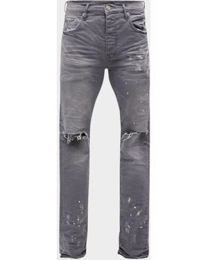 Purple Knee-Slit Jeans With Paint Splatter - Blue