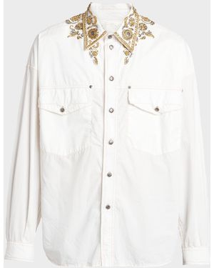 Versace Apos;S Embroidered-Collar Cotton Button-Down Shirt - White