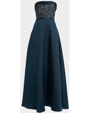 THEIA Paloma Strapless Mikado A-Line Gown - Blue