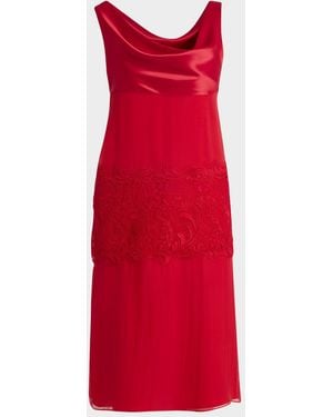 Ferragamo Lace-Panel Silk Chiffon Midi Dress - Red
