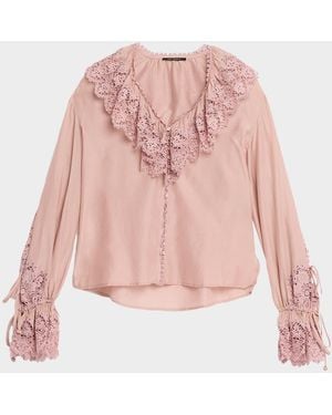 Kobi Halperin Arielle Lace-Trim Ruffle Blouse - Pink