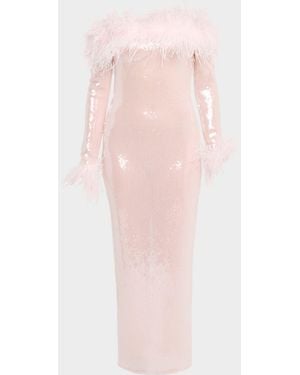 retroféte Petal Sequined Off-The-Shoulder Midi Dress - Pink