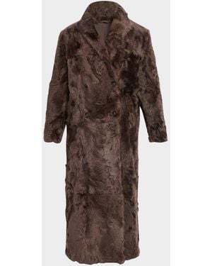 Brunello Cucinelli Capretta Double-Breasted Shearling Coat - Brown