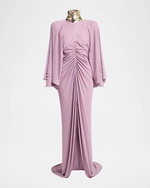 Valentino Garavani Sequined Turtleneck Draped Cape Backless Gown - Pink