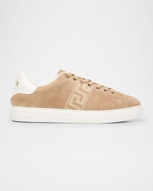 Versace La Greca Greek Key Suede Low-Top Sneakers - Blue
