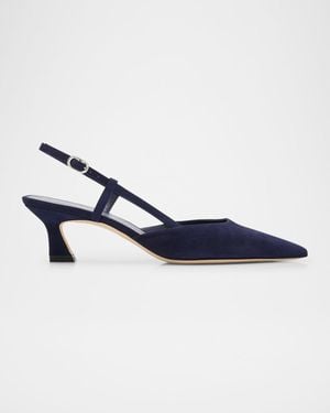 Stuart Weitzman Vinnie Suede Kitten Slingback Pumps - Blue