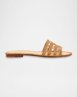 Carrie Forbes Alana Raffia Flat Slide Sandals - White