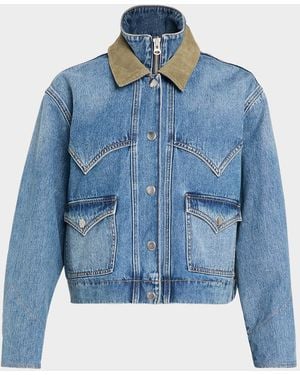 Veronica Beard Wegner Layered Corduroy-Collar Denim Jacket - Blue