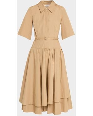 Co. Short-Sleeve Belted A-Line Dress - Natural