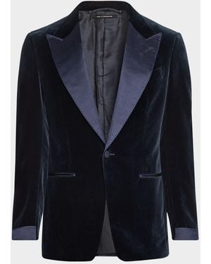 Tom Ford Apos;S Shelton Velvet And Satin Evening Jacket - Blue