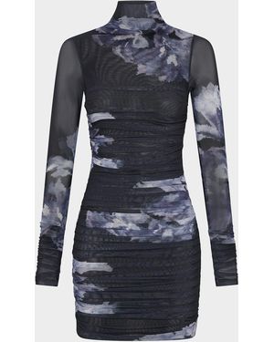 Nicholas Mila Long-Sleeve Mock-Neck Mesh Mini Dress - Blue