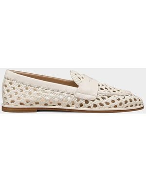 Stuart Weitzman Spencer Woven Leather Penny Loafers - White