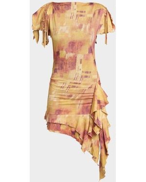 Isabel Marant Janick Asymmetric Ruffle Jersey Mini Dress - Orange