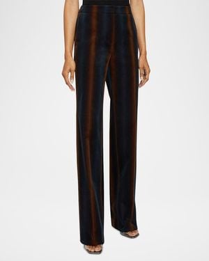 Santorelli Prima Straight-Leg Striped Velvet Pants - Black