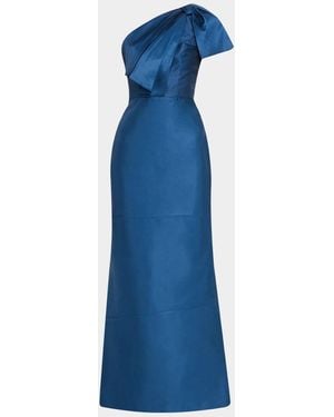 THEIA Cathy One-Shoulder Bow Gown - Blue
