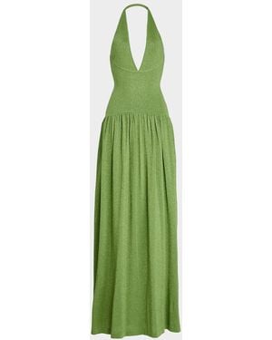 retroféte Marcelle Metallic Knit Drop-Waist Halter Dress - Green