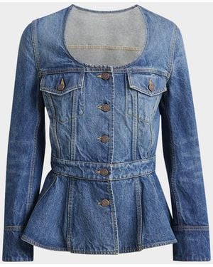 Chloé Long-Sleeve Denim Peplum Top - Blue