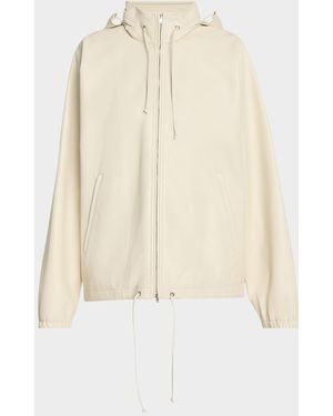 The Row Jilly Leather Zip Hooded Jacket - Natural