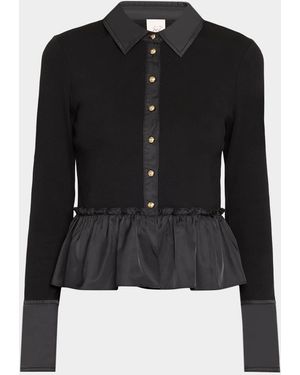 Cinq À Sept Salem Peplum Button-Front Top - Black