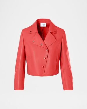 Akris Punto Perforated Leather Crop Moto Jacket - Red