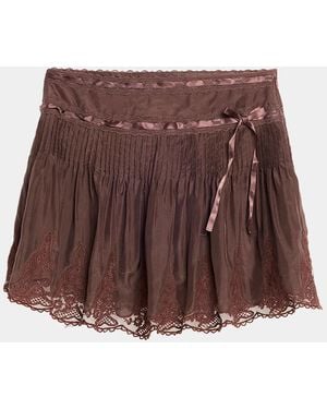 LoveShackFancy Marais Lace-Trim Mini Skirt - Brown